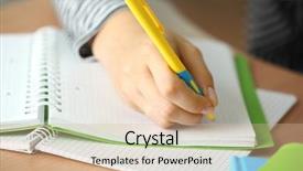  Presentation with notebook - Presentation design consisting of books accounts - female hand writing in notebook background and a soft green colored foreground