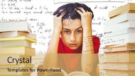  Presentation with stack books - Presentation theme consisting of books against rocket science background and a yellow colored foreground