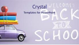  Presentation with purple education - Slide set having books and apple against purple background and a sky blue colored foreground