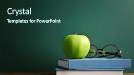  Presentation with chalkboard - Cool new theme with books and apple on chalkboard backdrop and a ocean colored foreground