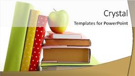  Presentation with apple on open books - PPT theme featuring books and apple on desk background and a  colored foreground