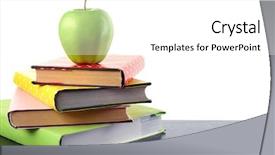  Presentation with apple on open books - Slide deck having books and apple on desk background and a white colored foreground
