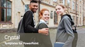  Presentation with walking together - Colorful slide set enhanced with books and backpacks walk backdrop and a gray colored foreground