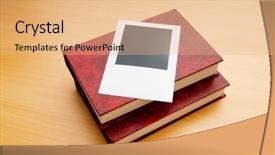  Presentation with photo album - Beautiful PPT layouts featuring books and blank photos backdrop and a  colored foreground