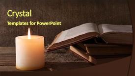  Presentation with table napkin folding - Amazing PPT layouts having books and candle on napkin backdrop and a  colored foreground