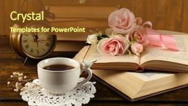  Presentation with books flowers - Cool new PPT theme with books and flowers on wood backdrop and a tawny brown colored foreground
