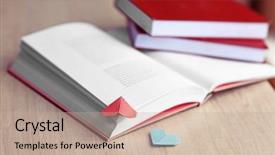  Presentation with heart shaped book page - Colorful theme enhanced with books and heart shaped bookmarks backdrop and a coral colored foreground