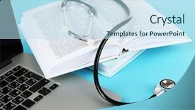  Presentation with medical books - Colorful slide deck enhanced with books and laptop on blue backdrop and a sky blue colored foreground