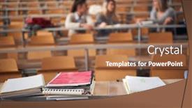  Presentation with amphitheater - Presentation theme featuring books-and-learning-material background and a tawny brown colored foreground