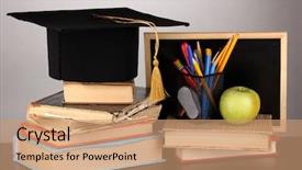  Presentation with school graduation - Slide deck having books and magister cap background and a coral colored foreground