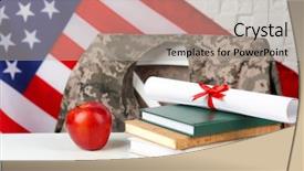  Presentation with diploma - Colorful PPT theme enhanced with books apple and diploma backdrop and a light gray colored foreground