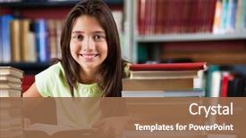 Presentation with stack books - Audience pleasing presentation consisting of books at table in library backdrop and a tawny brown colored foreground