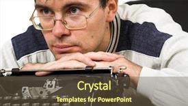  Presentation with novel - Cool new slide set with man with typewriter thinking about new novel backdrop and a tawny brown colored foreground