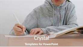  Presentation with budget book - Audience pleasing presentation design consisting of woman write on the book backdrop and a coral colored foreground