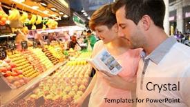  Presentation with market - PPT theme consisting of books book ends - couple in la boqueria market background and a coral colored foreground