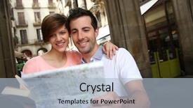  Presentation with tourists - Audience pleasing slide deck consisting of books book ends - tourists standing near the plaza backdrop and a light blue colored foreground