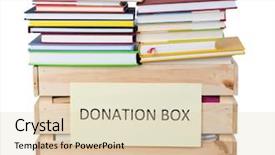  Presentation with stack books - Audience pleasing slide set consisting of books donations box isolated backdrop and a lemonade colored foreground
