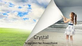  Presentation with turning page - Amazing PPT theme having books door - little girl turning page backdrop and a mint green colored foreground