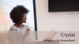  Presentation with elementary school african american female career day - Slide set with books fire - african american woman drinking cup background and a soft green colored foreground