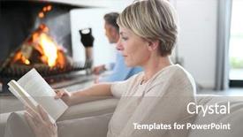  Presentation with child girl reading a book - Audience pleasing presentation theme consisting of books fire - middle-aged woman reading book backdrop and a gray colored foreground