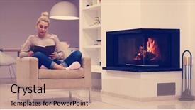  Presentation with book - Audience pleasing presentation design consisting of books fire - young beautiful woman sitting backdrop and a coral colored foreground