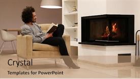  Presentation with 3d man sitting question mark - Theme featuring books fire - young man sitting in front background and a  colored foreground