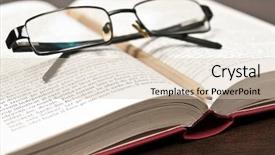  Presentation with book glasses - Audience pleasing theme consisting of books glasses - open book and eyeglasses backdrop and a soft green colored foreground