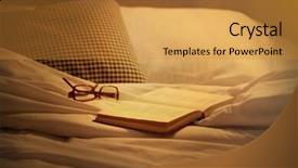  Presentation with book glasses - Colorful slide set enhanced with books glasses - open book on bad close-up backdrop and a  colored foreground