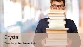  Presentation with book glasses - Presentation consisting of books glasses - young man holding pile background and a lemonade colored foreground