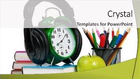  Presentation with alarm - PPT theme having books headphones pencils and apple background and a white colored foreground