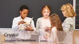  Presentation with children books - Cool new PPT theme with books in a primary school backdrop and a  colored foreground