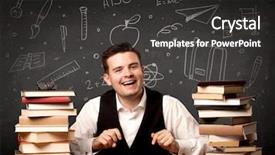  Presentation with school desk - Slide set enhanced with teacher sitting at school desk background and a dark gray colored foreground