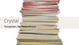  Presentation with tan book stack stacks of books - Slide deck having books in high stack isolated on white background and a mint green colored foreground