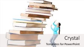  Presentation with pile - PPT theme having books isolated on white background background and a light gray colored foreground