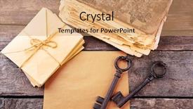  Presentation with stack of old books - Presentation design featuring books keys and other things background and a coral colored foreground