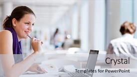  Presentation with university library - Beautiful PPT theme featuring aula de libras - pretty female college student studying backdrop and a lemonade colored foreground