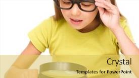  Presentation with reading table - PPT theme having books magnifying glass - little girl is reading book background and a  colored foreground