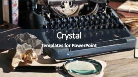  Presentation with retro - Theme enhanced with books magnifying glass - retro typewriter on wooden table background and a tawny brown colored foreground