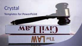  Presentation with law books - PPT theme consisting of books of law and hammer on table on grey background background and a sky blue colored foreground