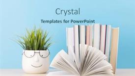  Presentation with open book - Slide set having books-on-a-table background and a light blue colored foreground