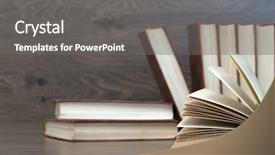  Presentation with blank note book and wooden - Beautiful PPT theme featuring books on a wooden background backdrop and a  colored foreground