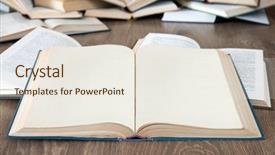  Presentation with book opening - PPT layouts with books on a wooden background background and a sky blue colored foreground