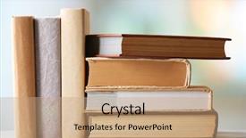  Presentation with stack books - Slide deck consisting of books on blurred bright background background and a coral colored foreground
