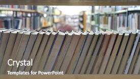  Presentation with books on bookshelf in library - Cool new PPT theme with books on bookshelves in library backdrop and a gray colored foreground