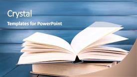  Presentation with book rack - Amazing PPT theme having books on dark blue wooden backdrop and a teal colored foreground