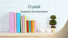  Presentation with books - Amazing slide deck having books on shelf on wall backdrop and a sky blue colored foreground