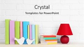  Presentation with books - Cool new presentation design with books on shelf on wall backdrop and a  colored foreground