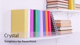  Presentation with poster on white wall above - Amazing slide deck having books on shelves on white backdrop and a lemonade colored foreground