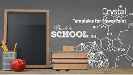  Presentation with education graphics - Amazing presentation theme having books on the table backdrop and a gray colored foreground
