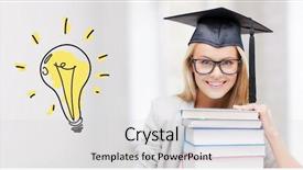  Presentation with light bulb graduation cap - Slides enhanced with books over light bulb background and a light gray colored foreground